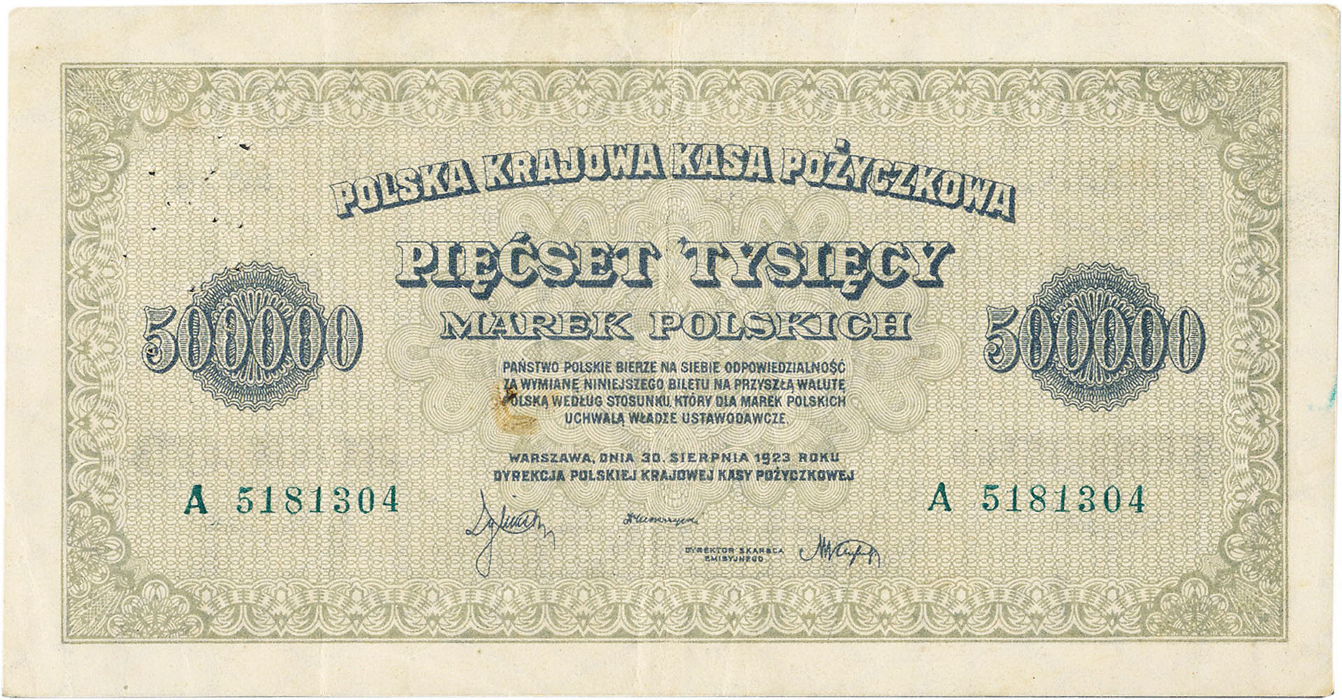 500.000 marek polskich 1923 seria A - RZADKOŚĆ R4